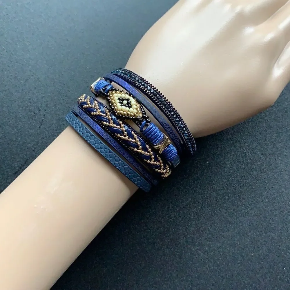 Bohemian style layered beaded magnetic bracelet
